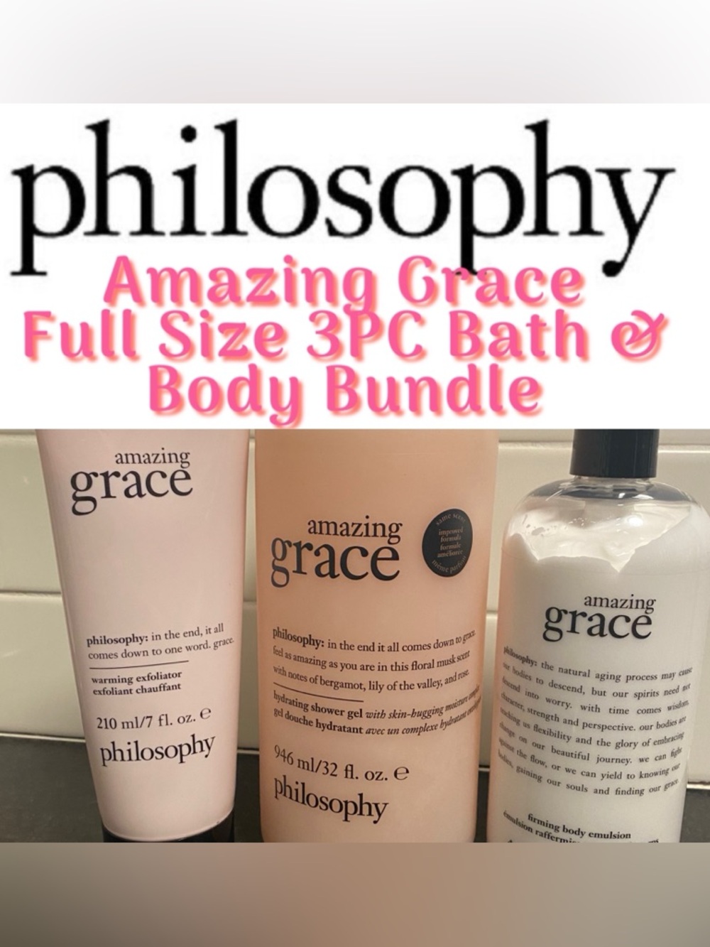Philosophy - Amazing Grace Full Size 3PC Bath & Body Bundle beauty bundle
